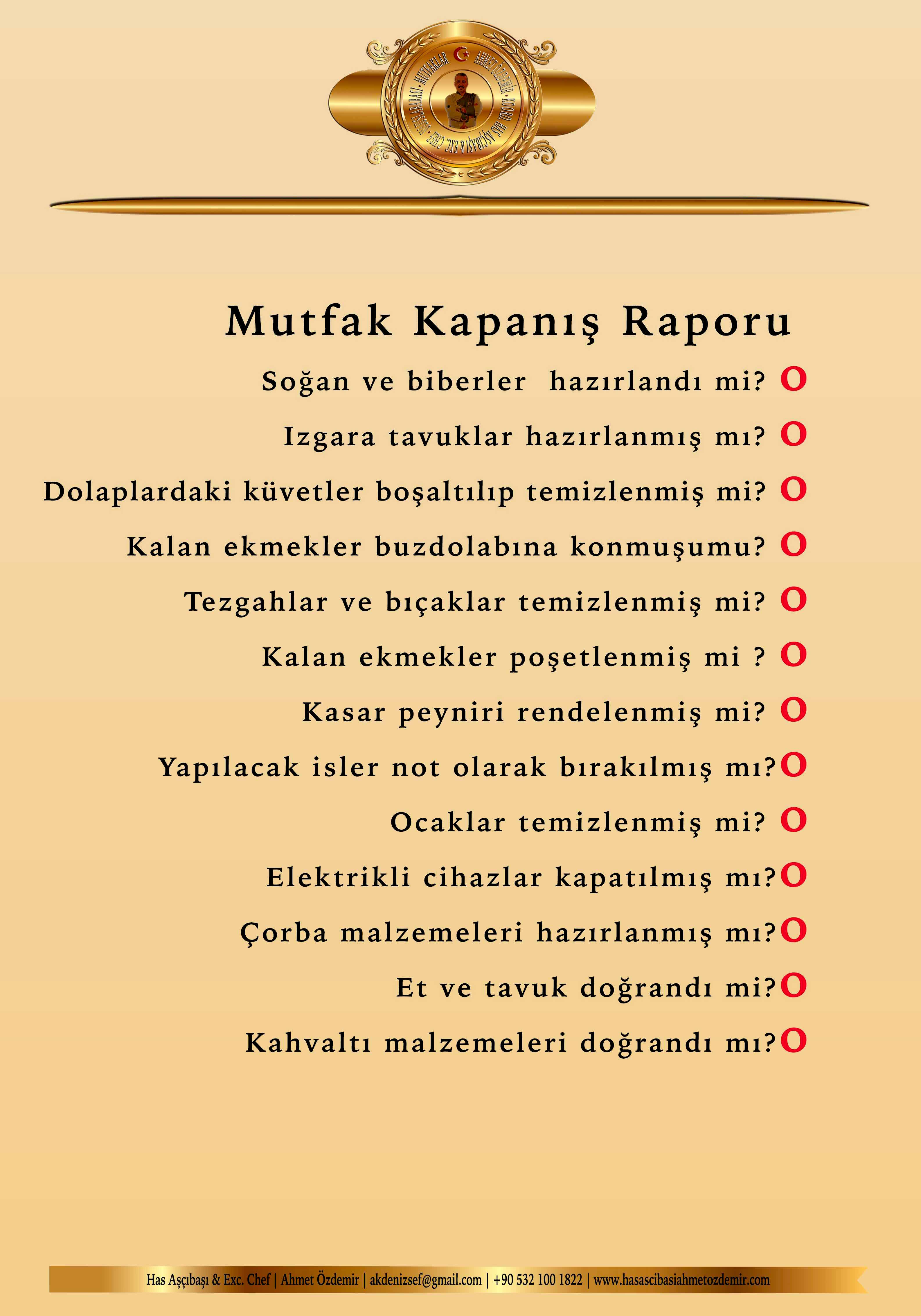MUTFAK RAPORLARI